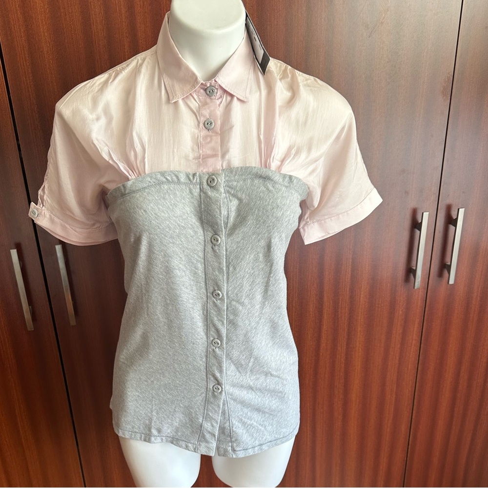 NWT Jean Paul Gaultier Vintage 2000s Rare Blouse. Light Pink/Gray, Size L(fit M)